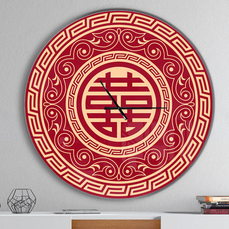 Double Happiness Asian Decoration - Oversized Contemporary Wall CLock
