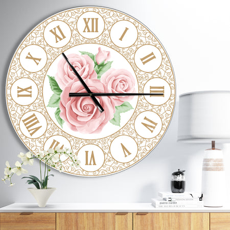 Hand drawn Pink Roses Shabby Chic Vintage - Oversized Contemporary Wall CLock