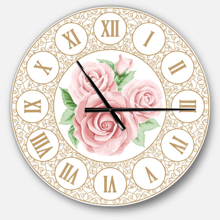 Hand drawn Pink Roses Shabby Chic Vintage - Oversized Contemporary Wall CLock