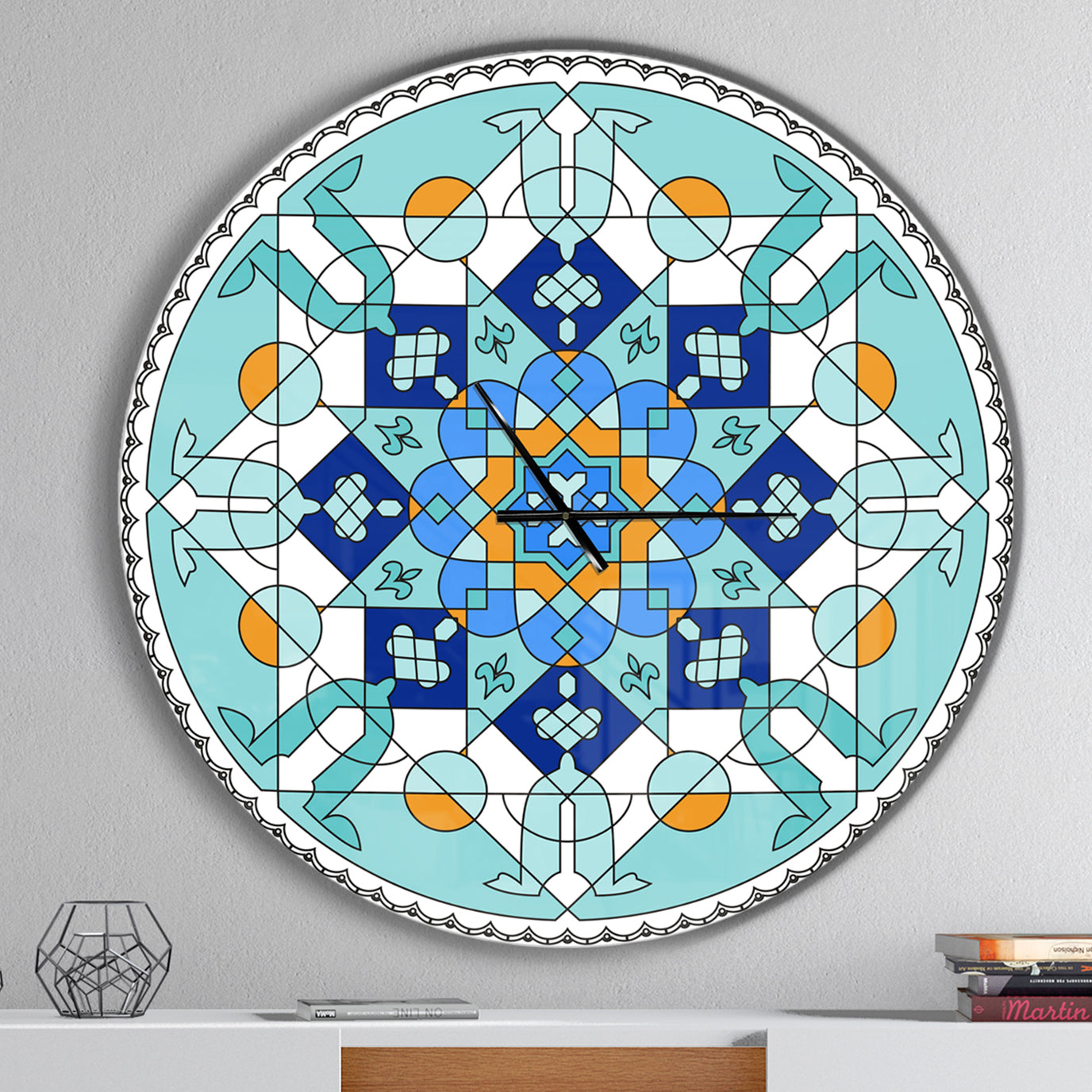 Gorgeous Blue Morroccan tile - Oversized Contemporary Wall CLock