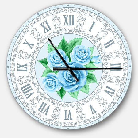 Blue Hand drawn Roses Shabby Chic Vintage - Oversized Contemporary Wall CLock