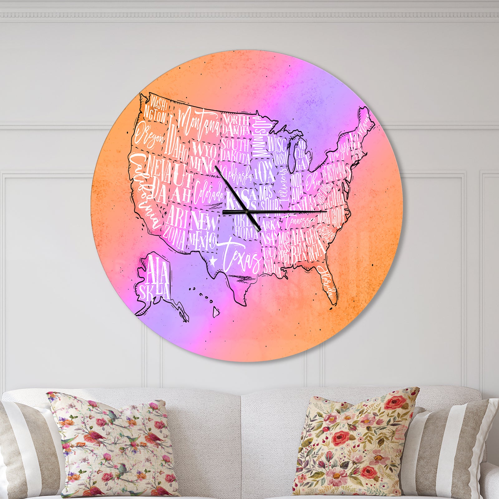 United States Yellow Vintage Map - Oversized Farmhouse Wall CLock