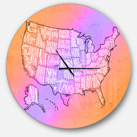 United States Yellow Vintage Map - Oversized Farmhouse Wall CLock