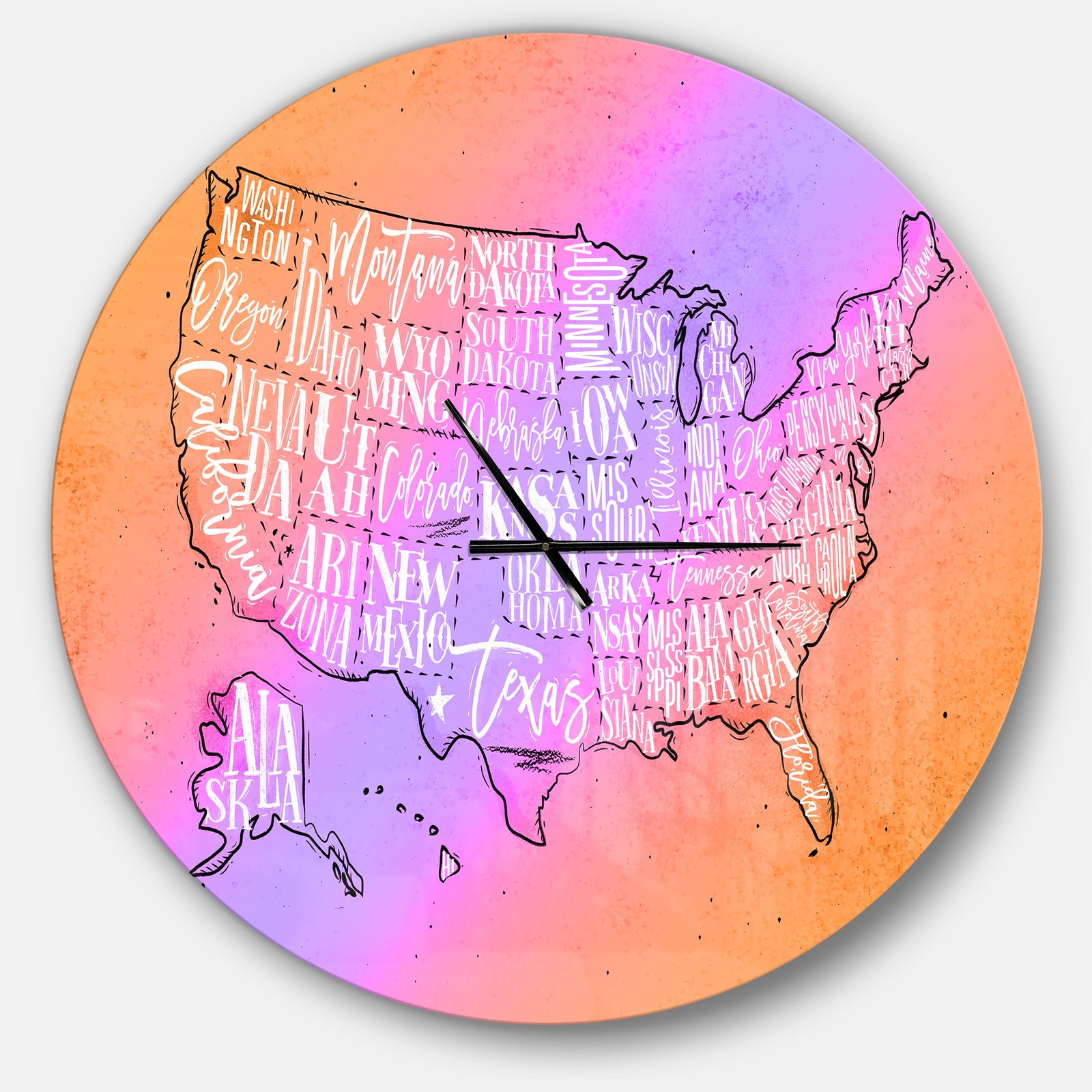 United States Yellow Vintage Map - Oversized Farmhouse Wall CLock