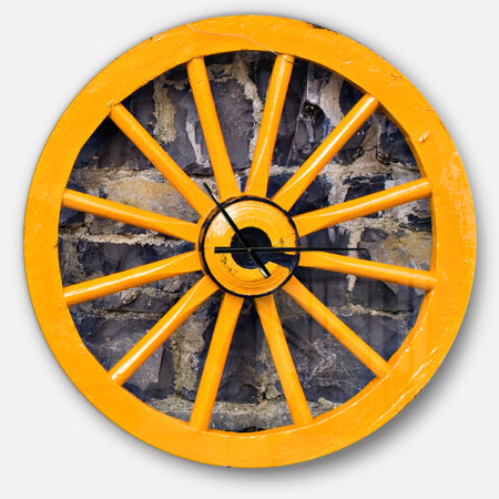 Yellow wooden Wagon Wheel Country - Oversized Farmhouse Wall CLock