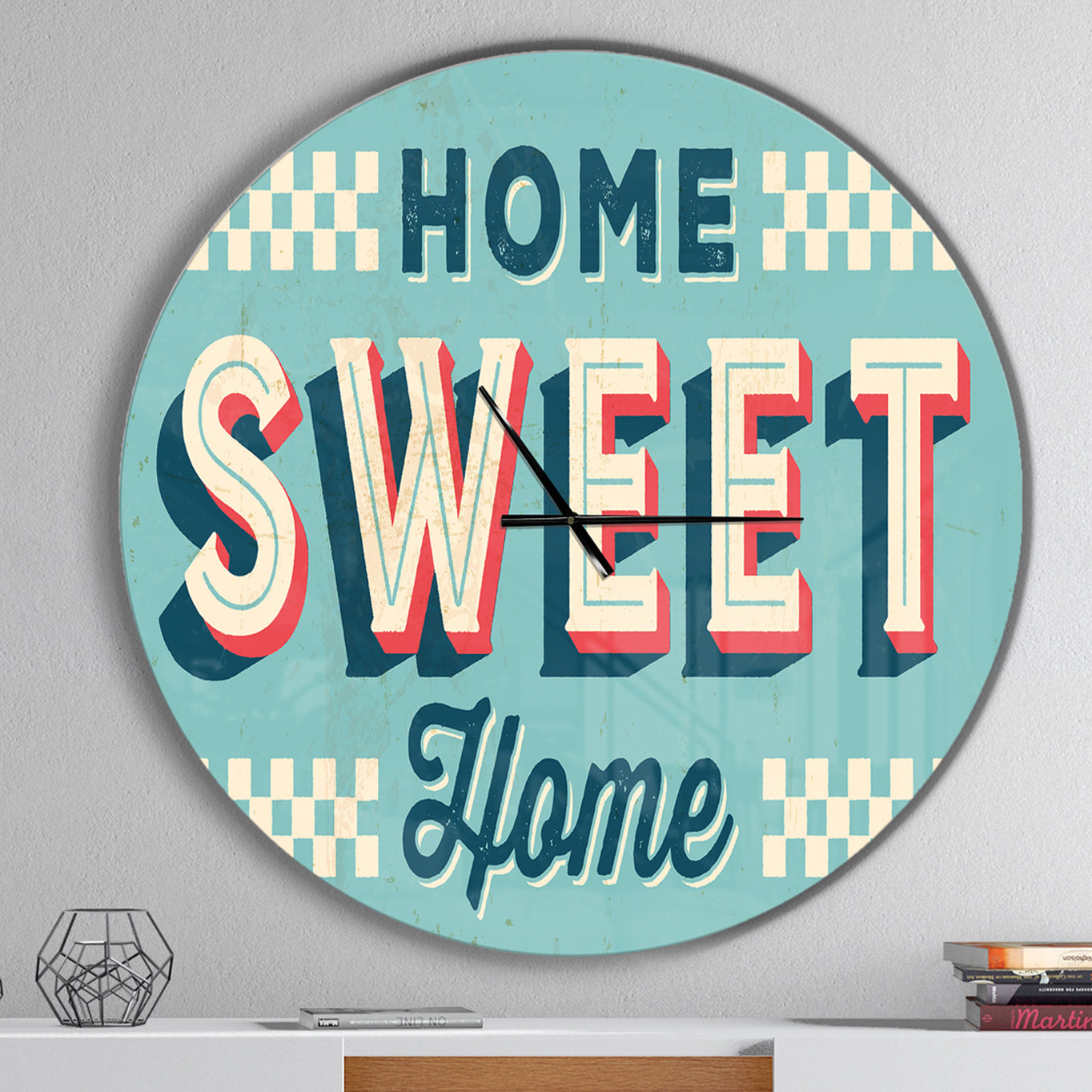 Home Sweet Home Old Metal Style - Oversized Quote Wall CLock