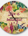 Life is Beautiful Butterfly Floral - Oversized Quote Wall CLock