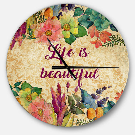 Life is Beautiful Butterfly Floral - Oversized Quote Wall CLock