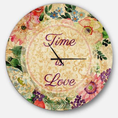 Time is Love Pink Floral - Oversized Quote Wall CLock