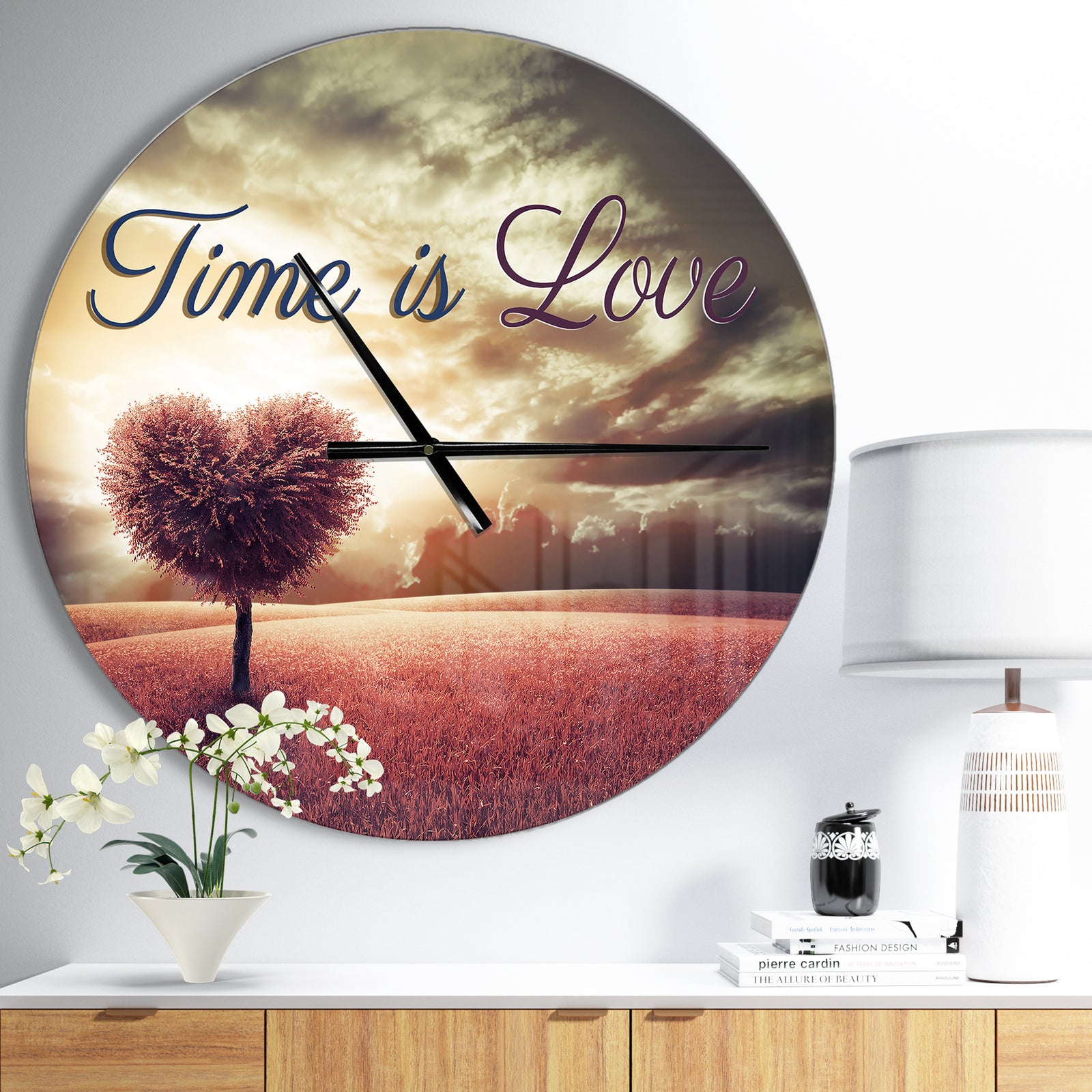 Time is Love Pink Heart Tree - Oversized Quote Wall CLock