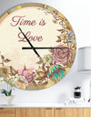 Time is Love Vintage Flower Wreath - Oversized Quote Wall CLock