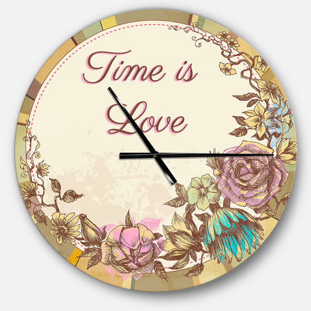 Time is Love Vintage Flower Wreath - Oversized Quote Wall CLock