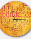 Abundance Gratitude Joy Heart - Oversized Quote Wall CLock