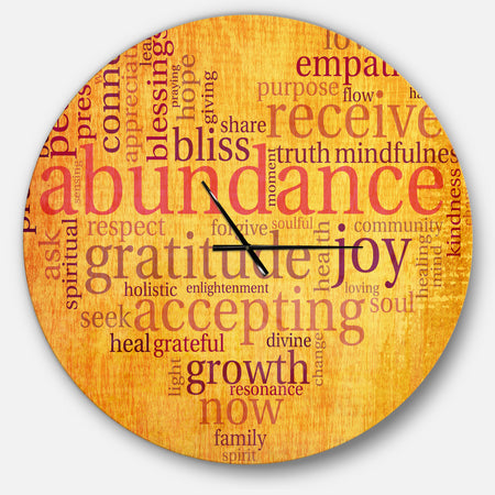 Abundance Gratitude Joy Heart - Oversized Quote Wall CLock