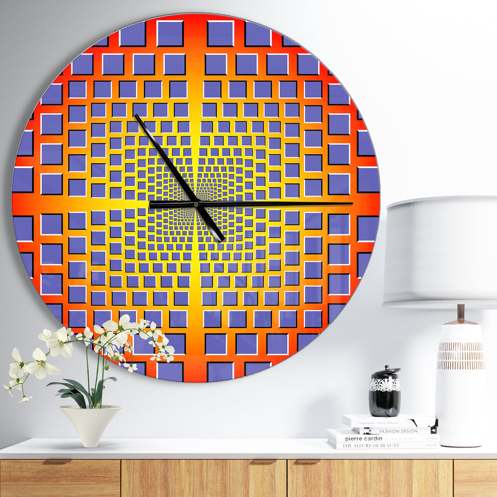 yellow Optical Illusion - Oversized Contemporary Wall CLock