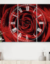 Red Rose Petals with Rain Droplets - Cottage 3 Panels Oversized Wall CLock