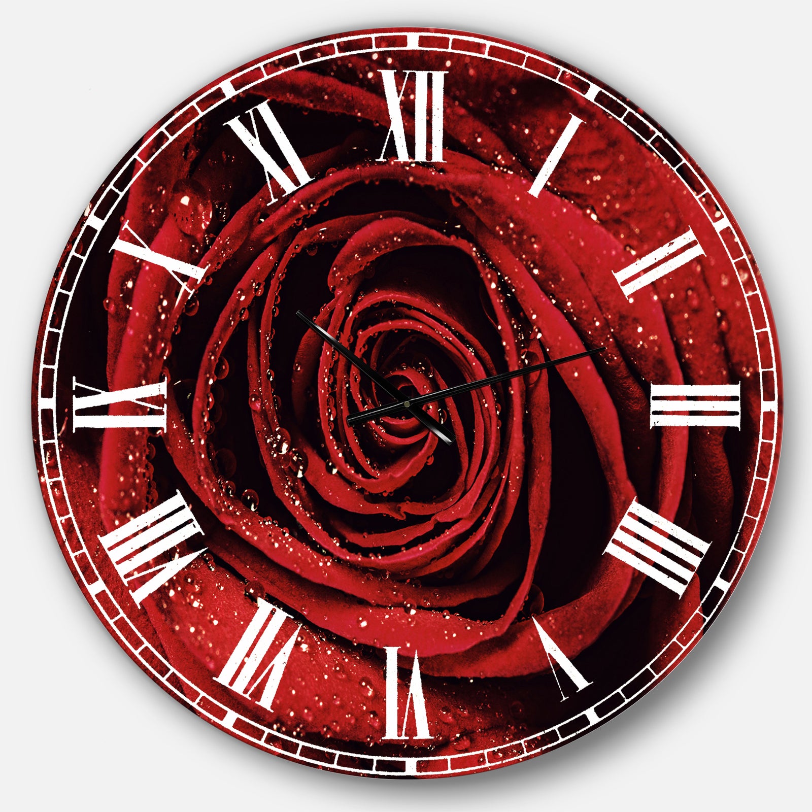 Red Rose Petals with Rain Droplets - Oversized Floral Wall CLock