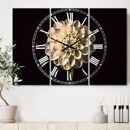 Isolated Dahlia Flower in Black - Cottage 3 Panels Oversized Wall CLock