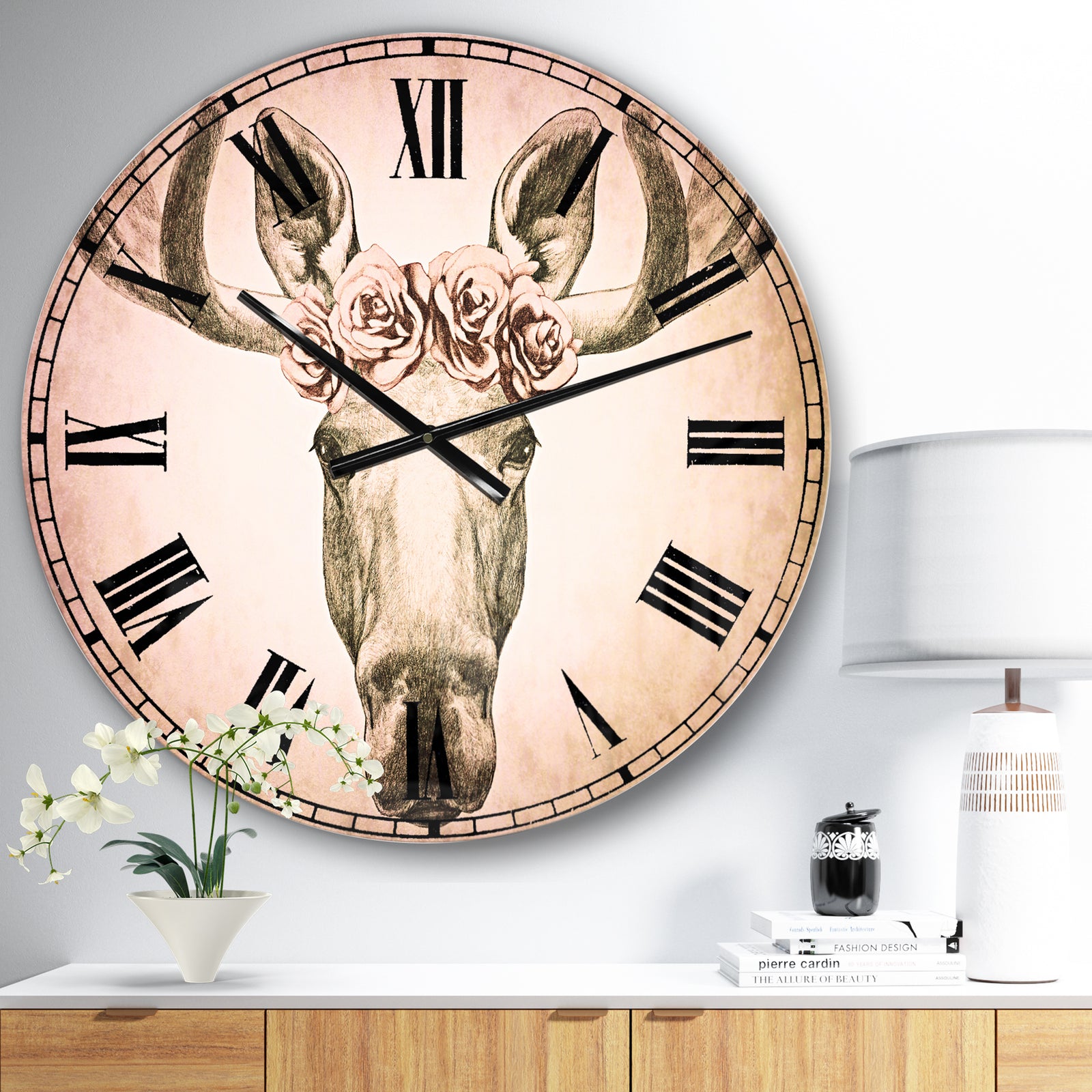 Silver Orchid Fonteney Moose Oversized Metal Clock