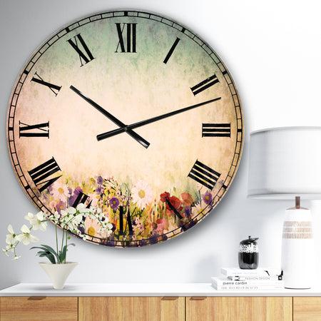 Soft Flowers in Spring Background - Floral Wall CLock