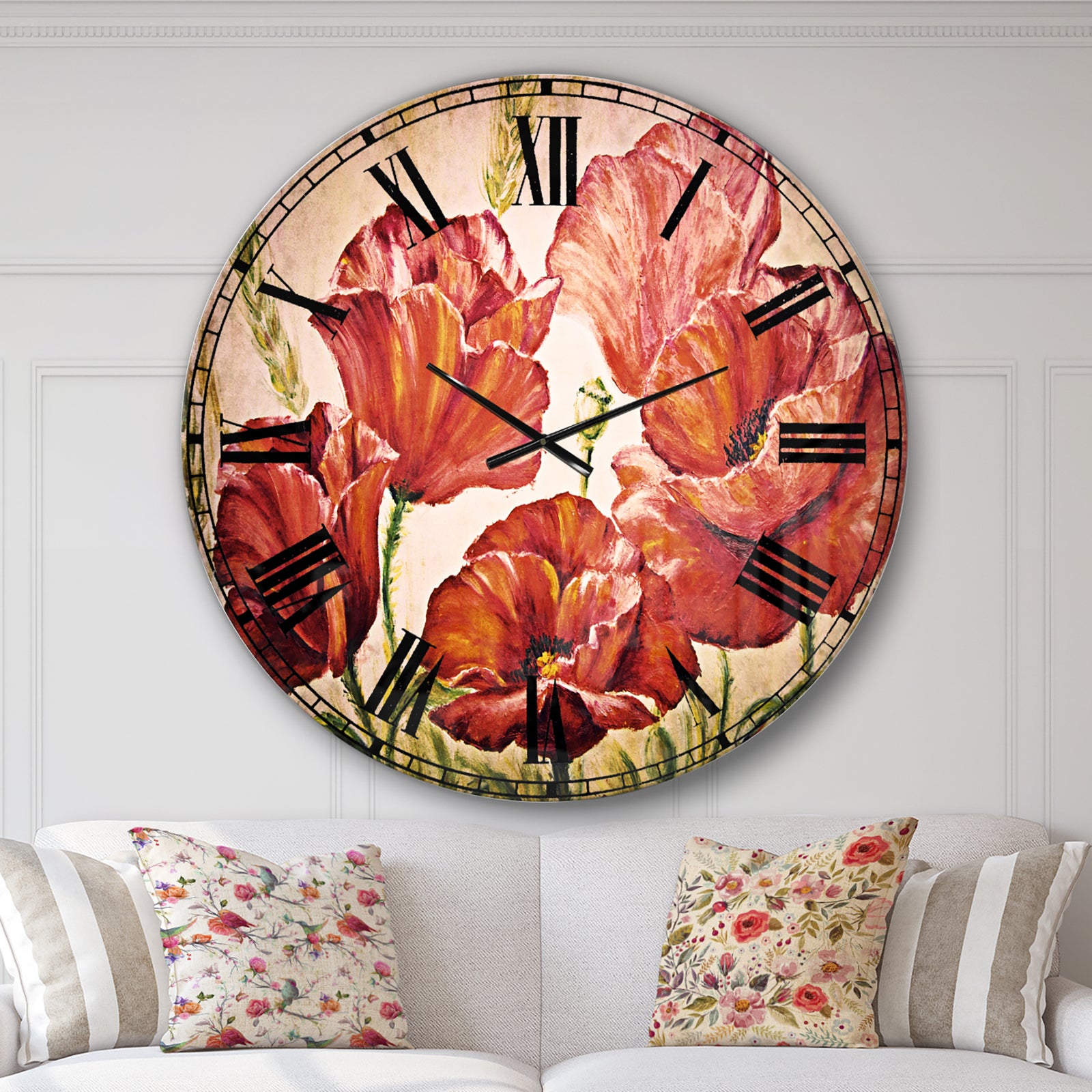 Poppies in Wheat - Floral Large Wall CLock