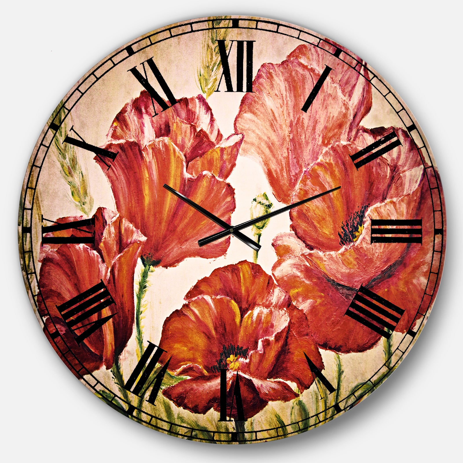 Poppies in Wheat - Floral Large Wall CLock