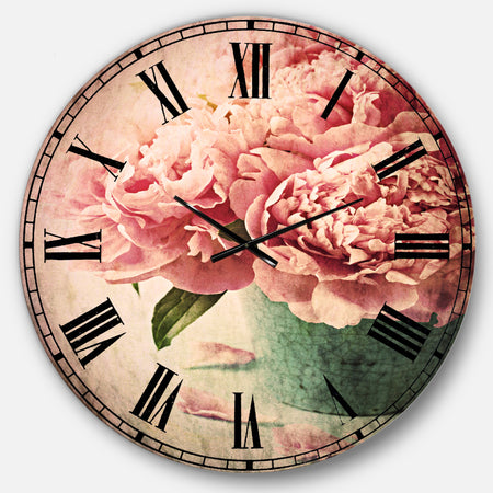 Pink Peony Flowers in Vase - Floral Wall CLock