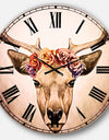 Designart Deer Portrait with Floral Head - Deer Large Wall CLock