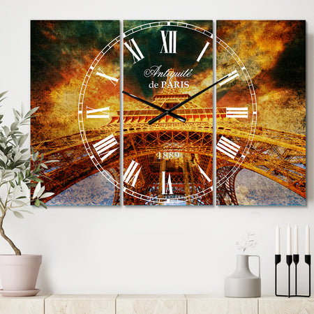 Paris Paris Eiffel Towerin Paris with Sunset Colors - Cottage 3 Panels Large Wall CLock
