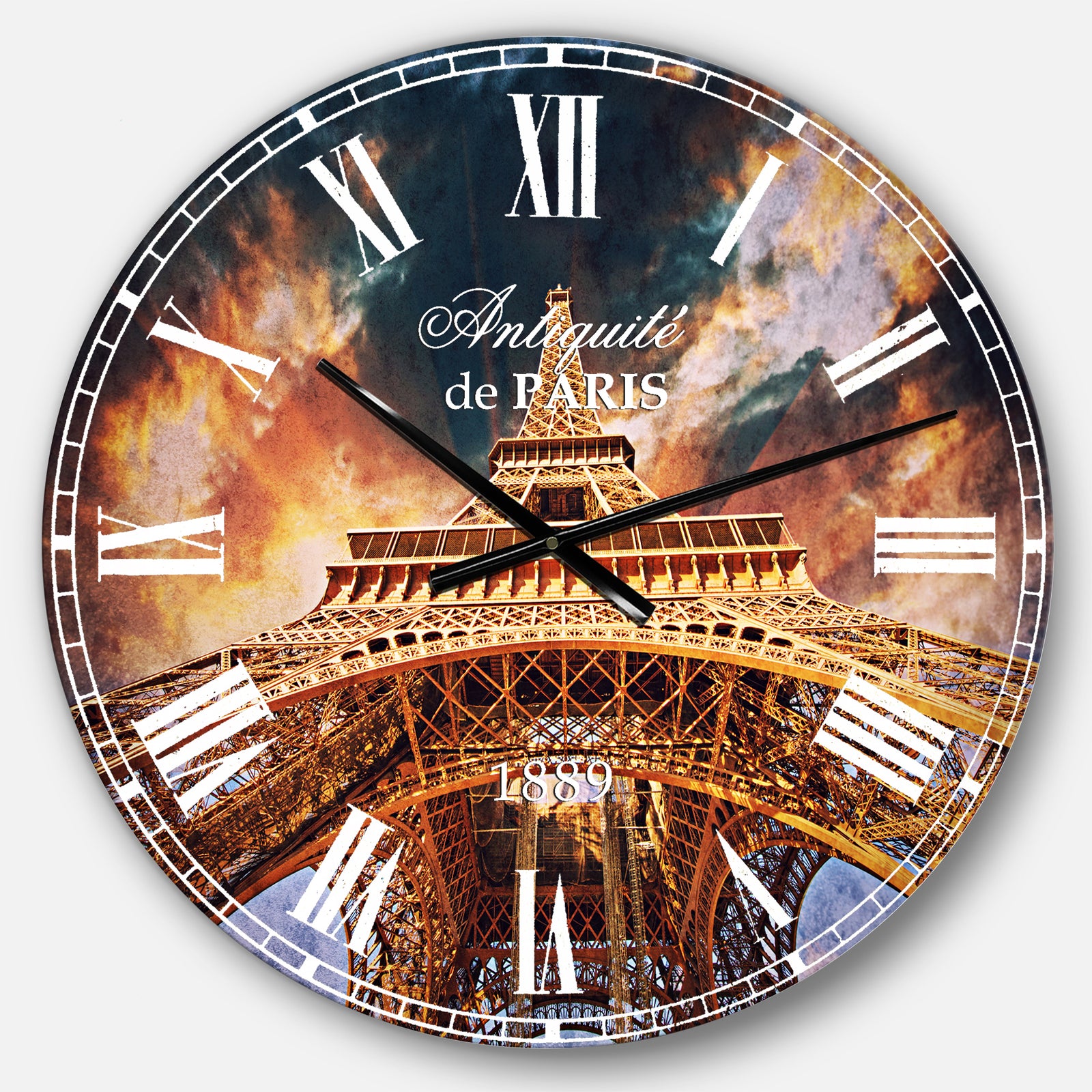 Paris Paris Eiffel Towerin Paris with Sunset Colors - Cityscape Wall CLock