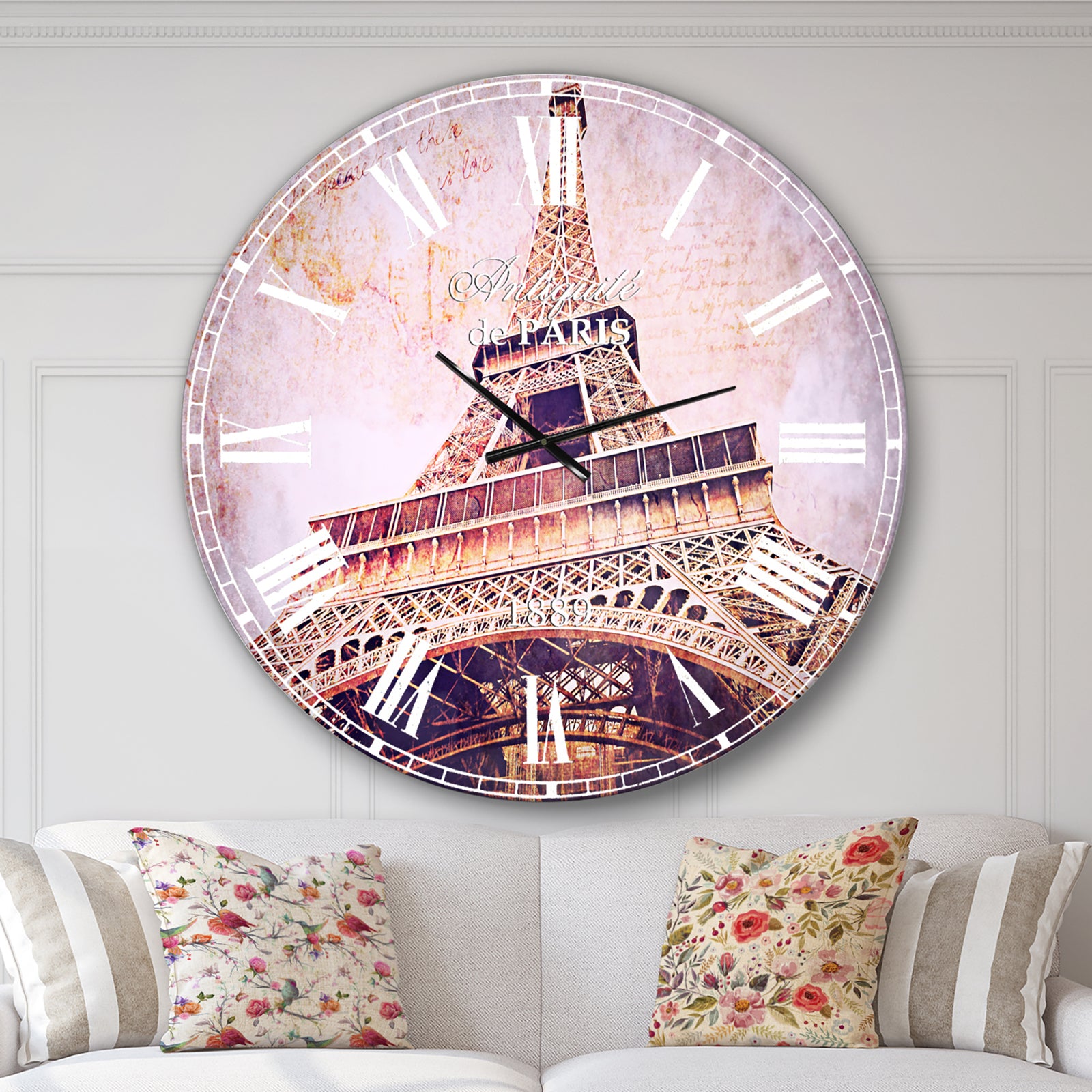 Paris Paris Eiffel TowerParis Postcard Design - Cityscape Large Wall CLock