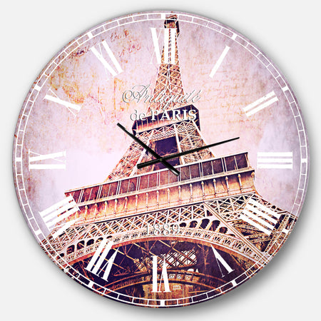 Paris Paris Eiffel TowerParis Postcard Design - Cityscape Large Wall CLock