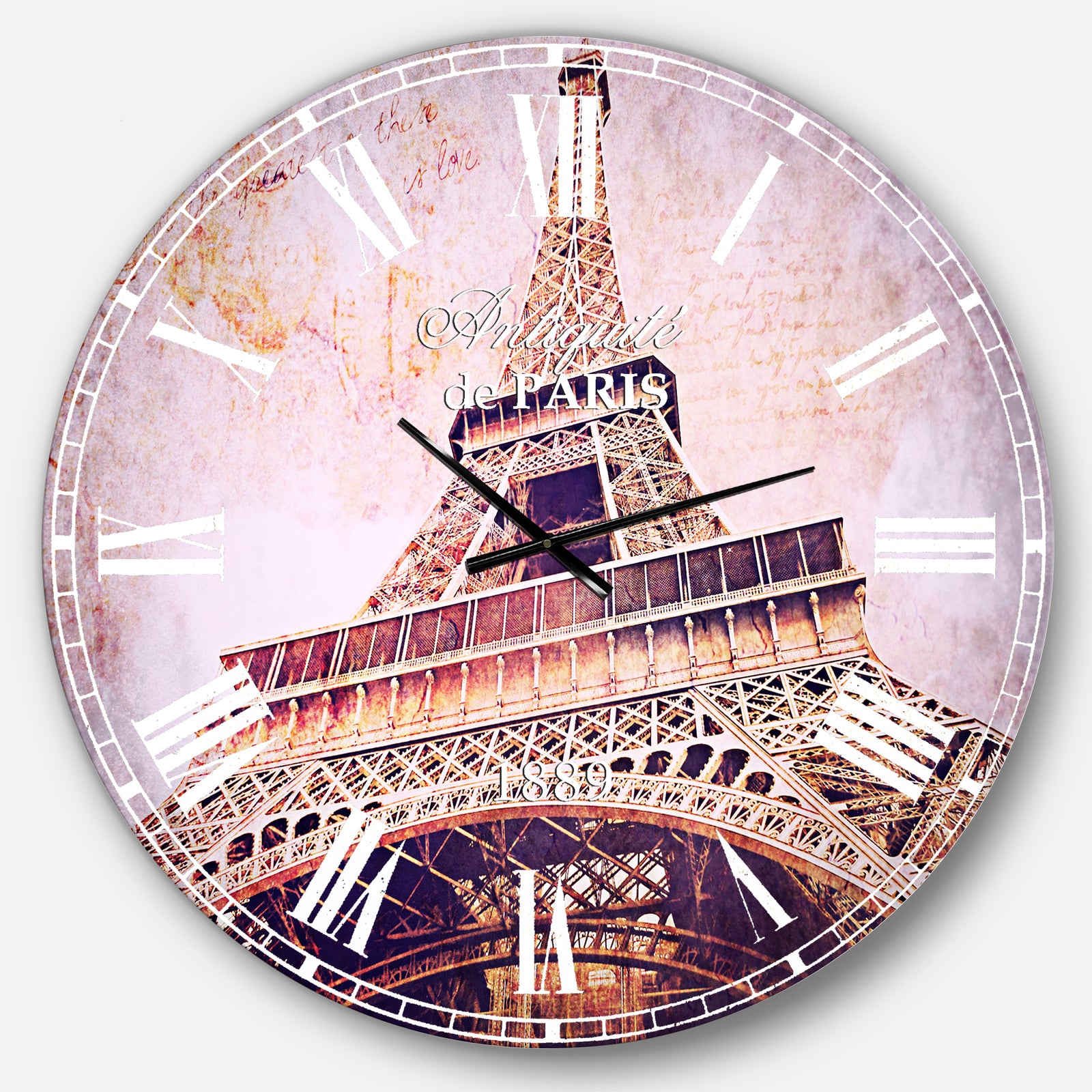 Paris Paris Eiffel TowerParis Postcard Design - Cityscape Large Wall CLock