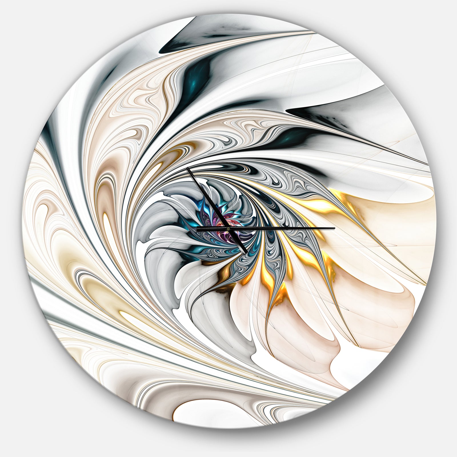 White Stained Glass Floral Art - Oversized Modern Wall CLock