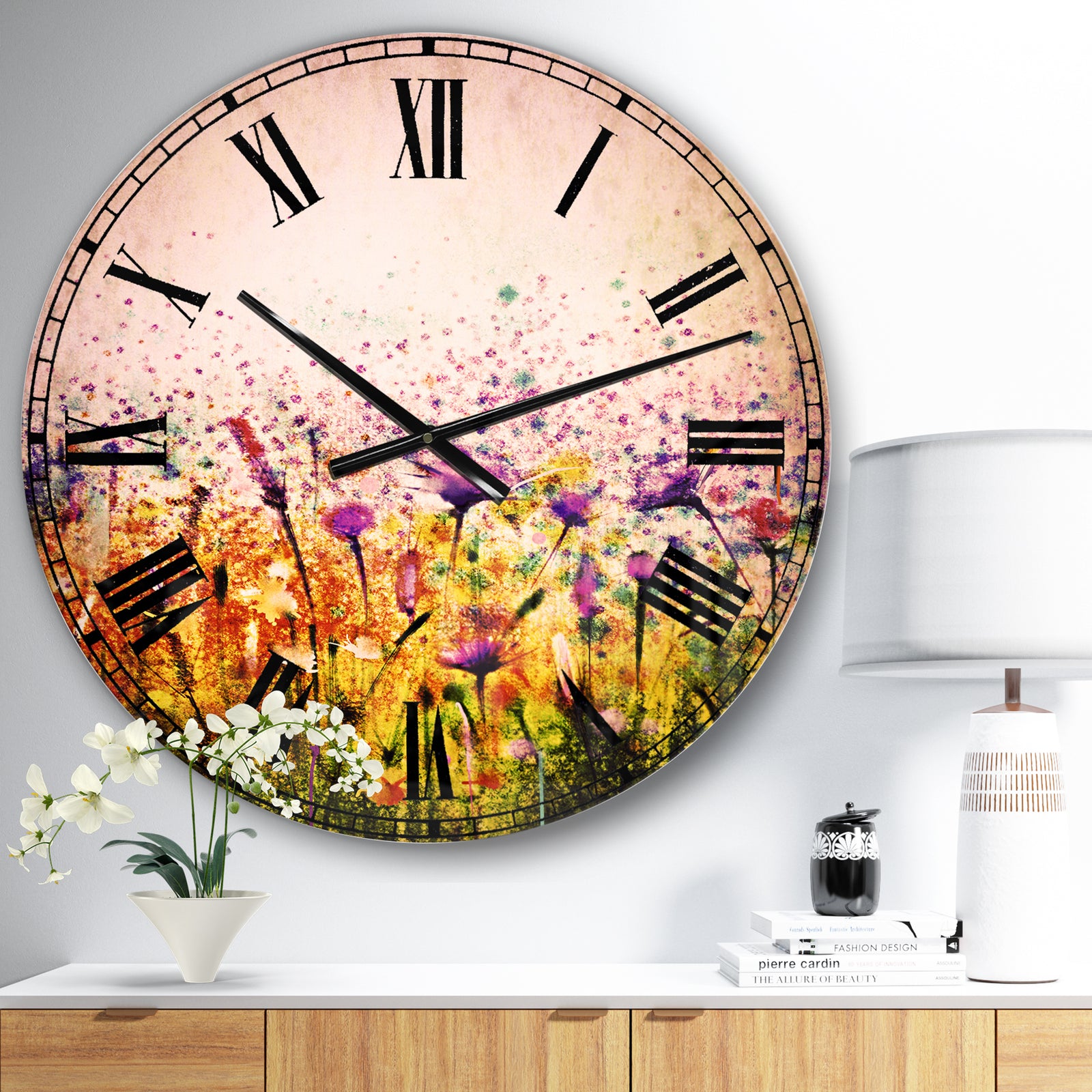 Abstract Cosmos of Colorful Flowers - Flower Large Wall CLock
