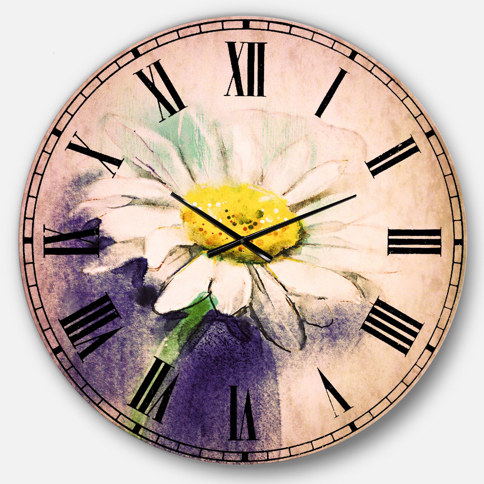 White Gerbera Daisy in Blue - Flower Large Wall CLock