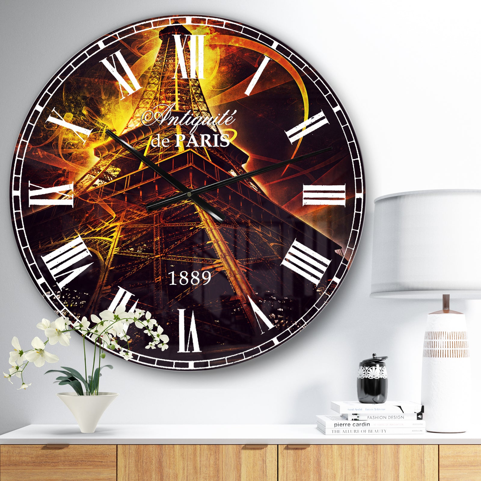 Paris Paris Eiffel Toweron Fantasy Background - Cityscape Large Wall CLock