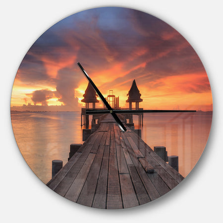 Glowing Sky and Long Wooden Bridge - Oversized Coastal Wall CLock