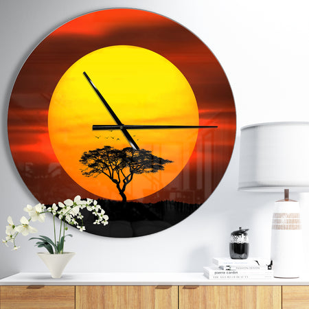 Lonely Tree with Birds at Sunset - Oversized Traditional Wall CLock