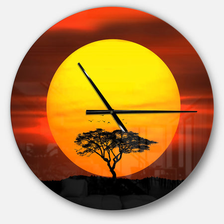 Lonely Tree with Birds at Sunset - Oversized Traditional Wall CLock