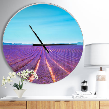 Lavender Flowers and Clear Sky - Oversized Traditional Wall CLock