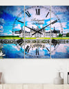 Chateau De Chambord Castle in Blue - Cottage 3 Panels Large Wall CLock