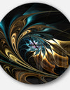 Brown Blue Fractal Flower in Black - Oversized Modern Wall CLock