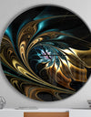 Brown Blue Fractal Flower in Black - Oversized Modern Wall CLock