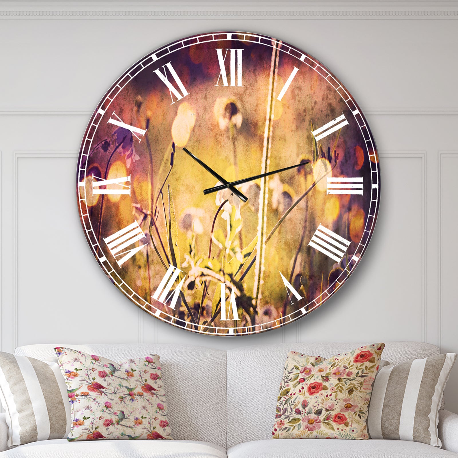 Beautiful Flowers in Meadow - Floral Wall CLock