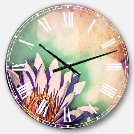 Blossoming Purple Lotus Flower - Floral Large Wall CLock