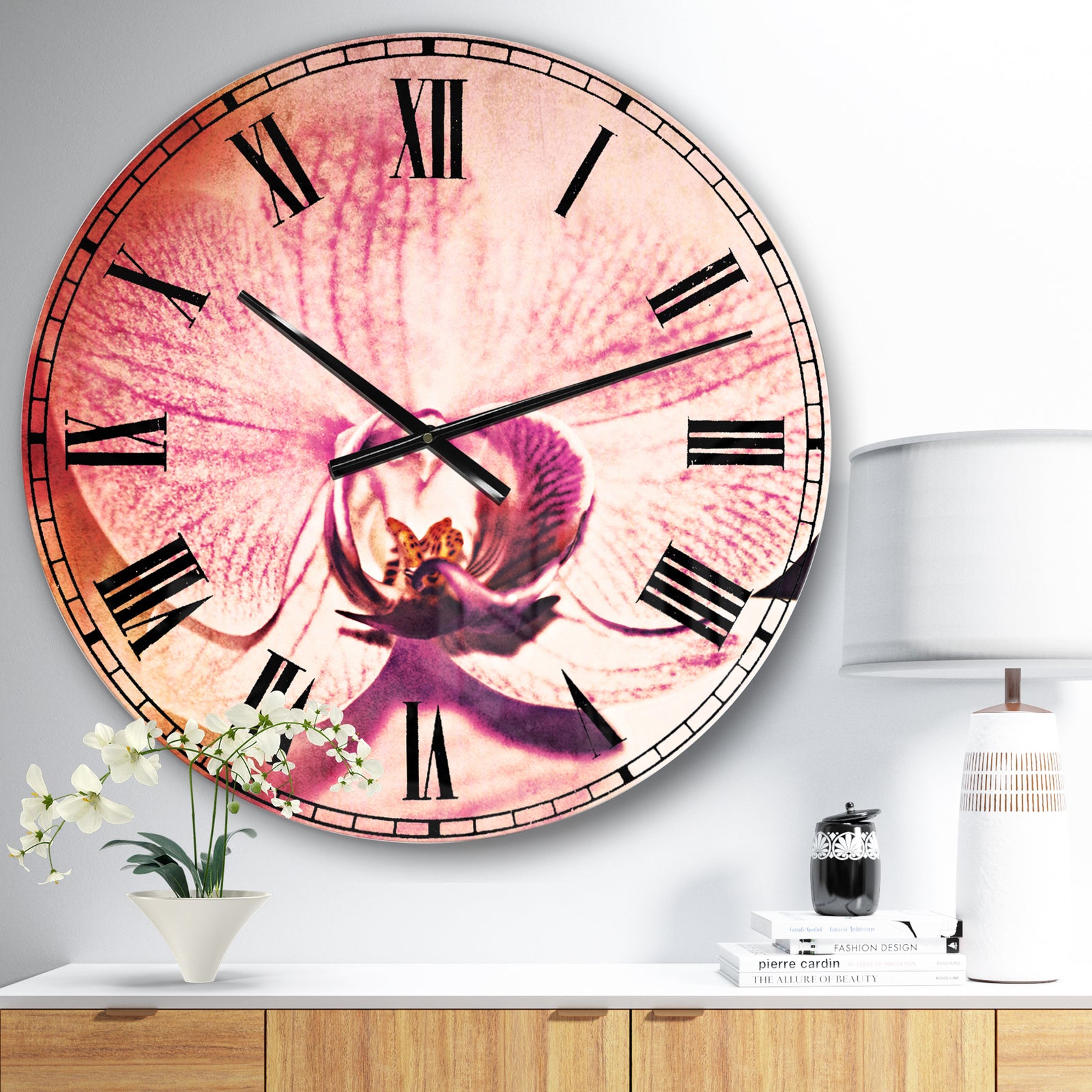 Beautiful Pink Orchid Flowers - Flower Large Wall CLock