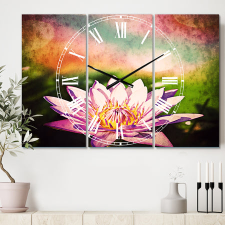 Purple Lotus on Abstract Background - Cottage 3 Panels Oversized Wall CLock