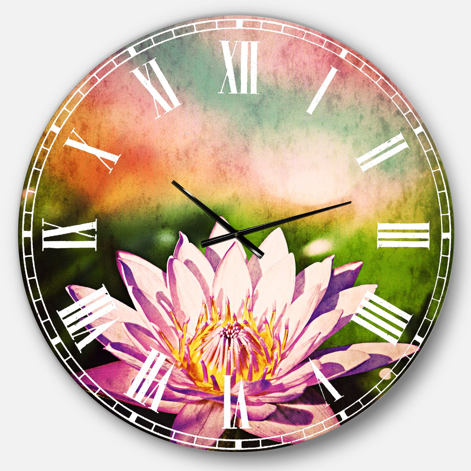 Purple Lotus on Abstract Background - Flower Large Wall CLock