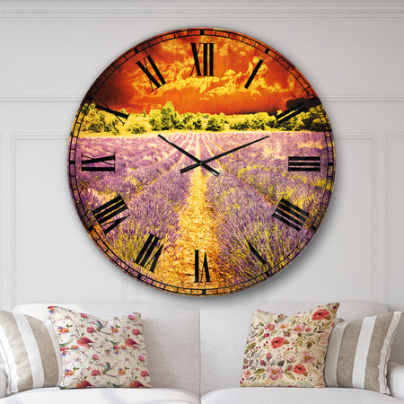 Beautiful Lavender Field and Sunset - Floral Large Wall CLock